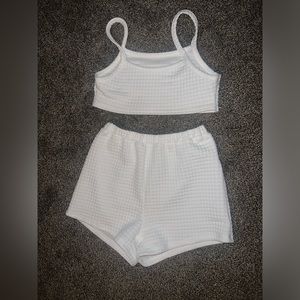 White waffle tank top and shorts set